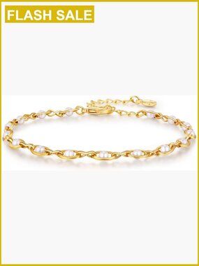 18K Gold Plated Pearl Beaded Chain Bracelet with Adjustable Lobster Clasp